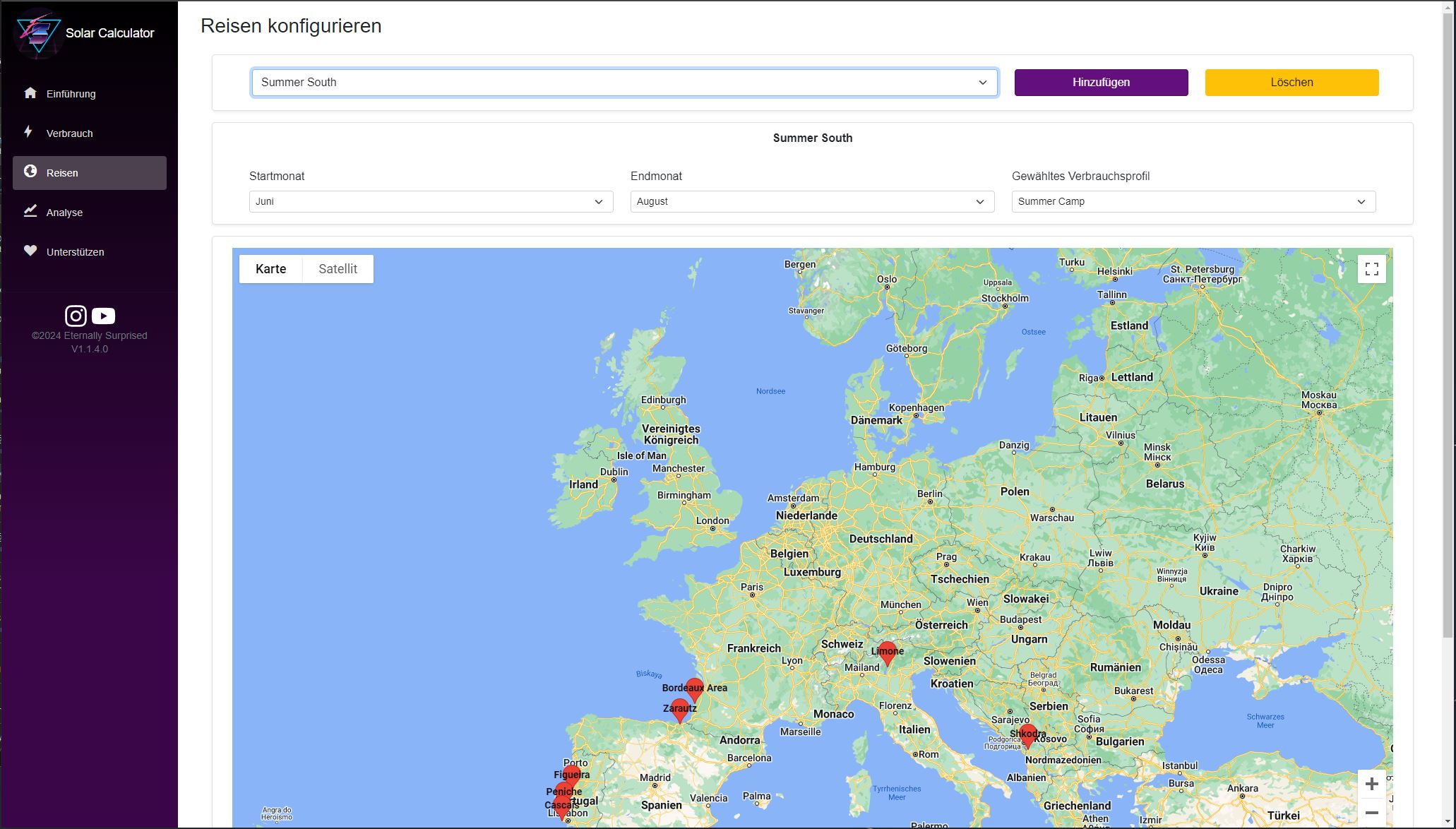 Erstellung von Reisen
